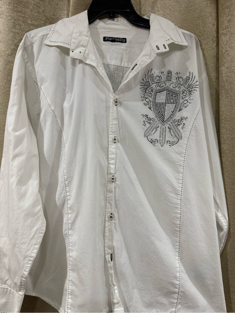 Rawyalty Men's White Embellished Crest Dress Shirt by